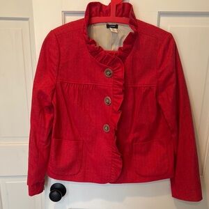 Jcrew Red Ruffle Button Jacket